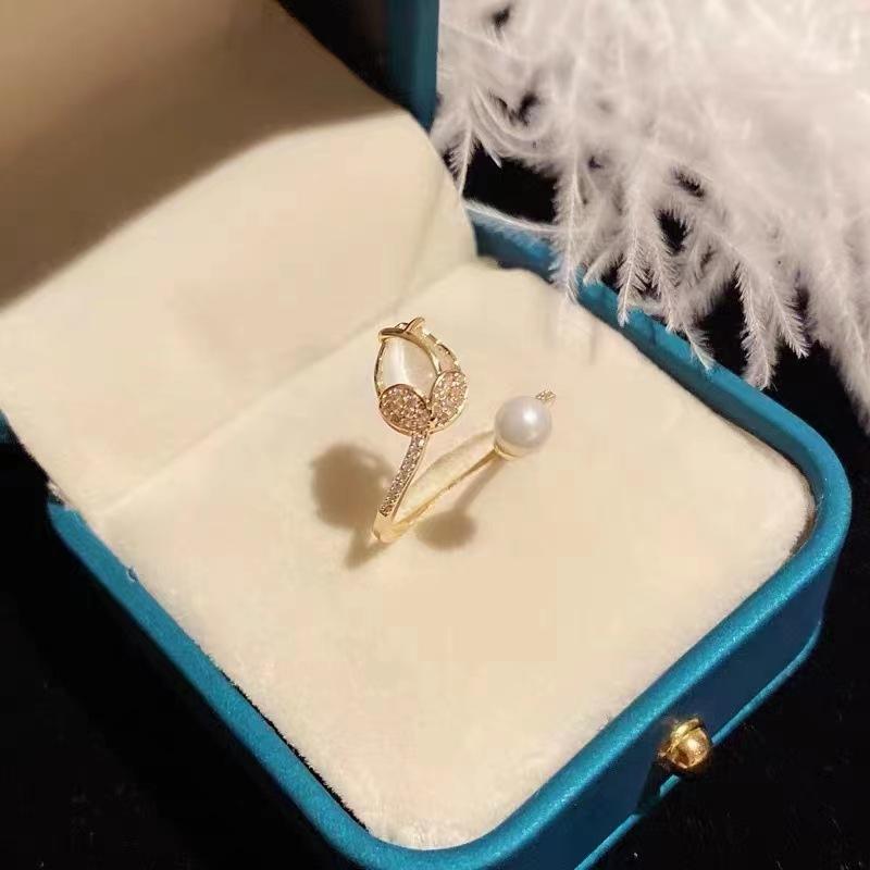 Wind Sweet Opal Tulip Ring Femininity Versatile Niche High Sense Open Index Finger Ring