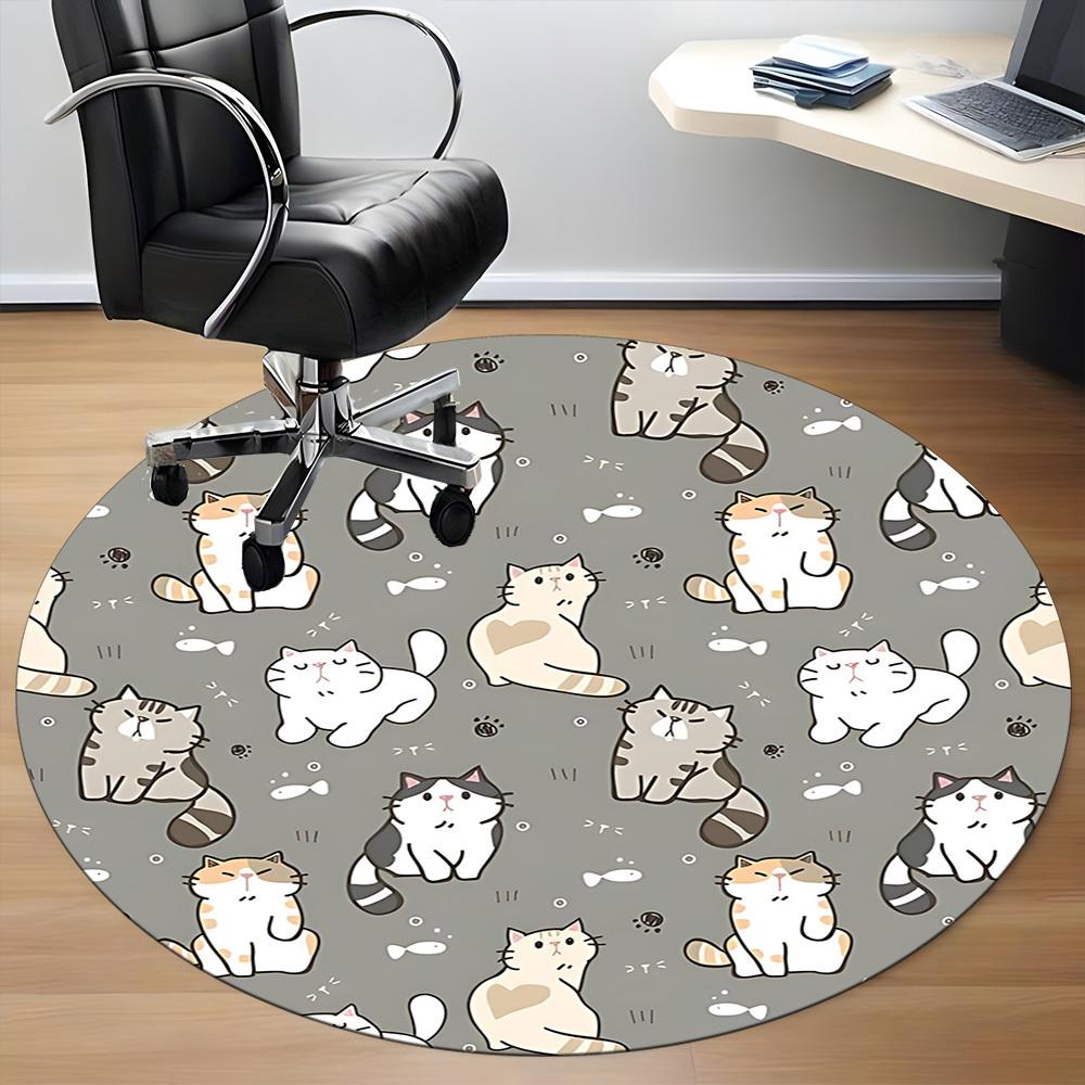 1pc Cats Fish Office Round Area Rug, Under Office Chairs Bedroom Living Room Home Decor, Room Deco