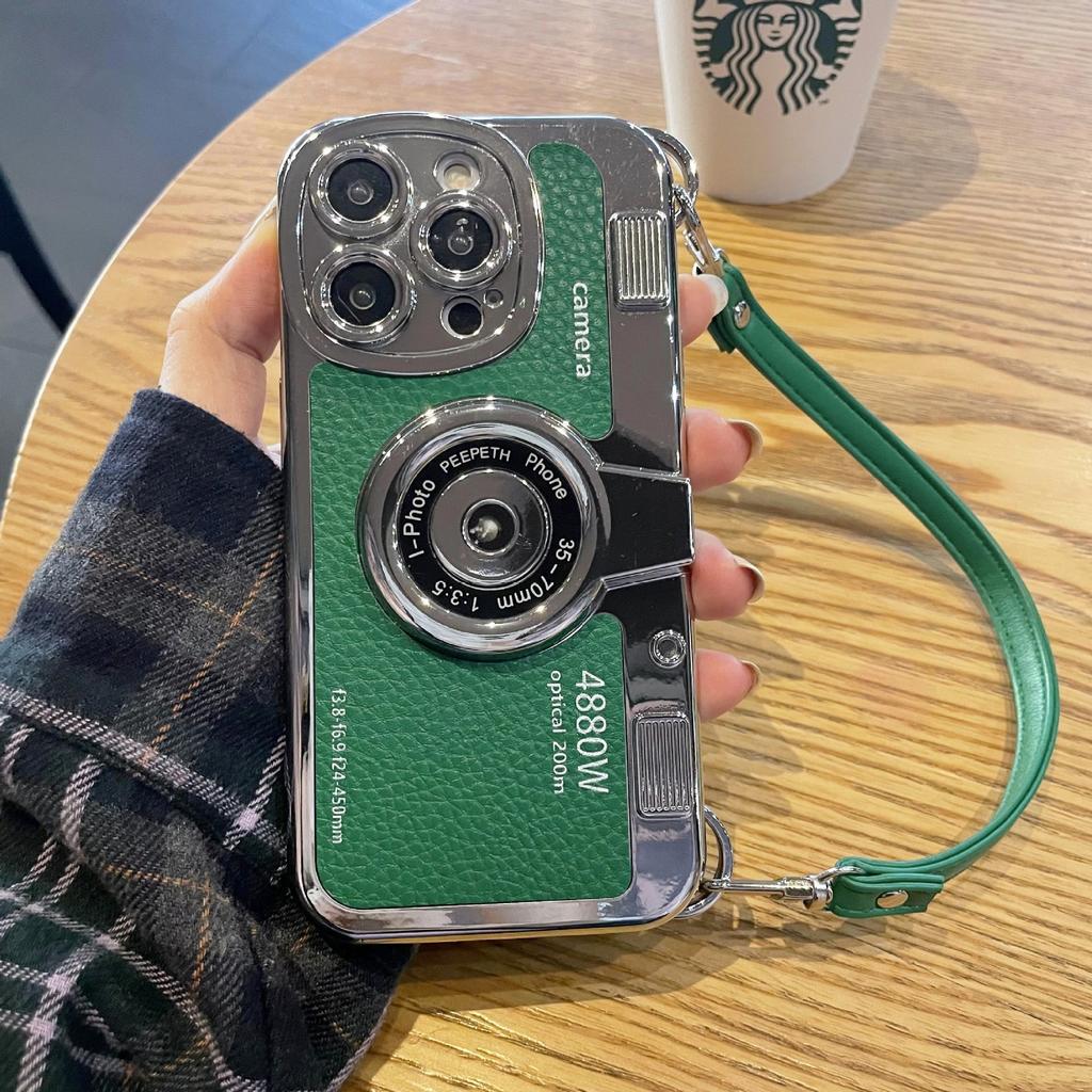 Korean Ins Retro Stereo Hand-held Camera for Apple 14 Mobile Phone Case Lychee 12promax/iphone11