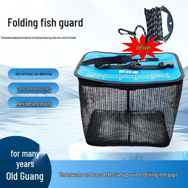 Portable Foldable Floating Fish Protection Bucket - Outdoor Sea Fishing Gear Basket and Net Bag