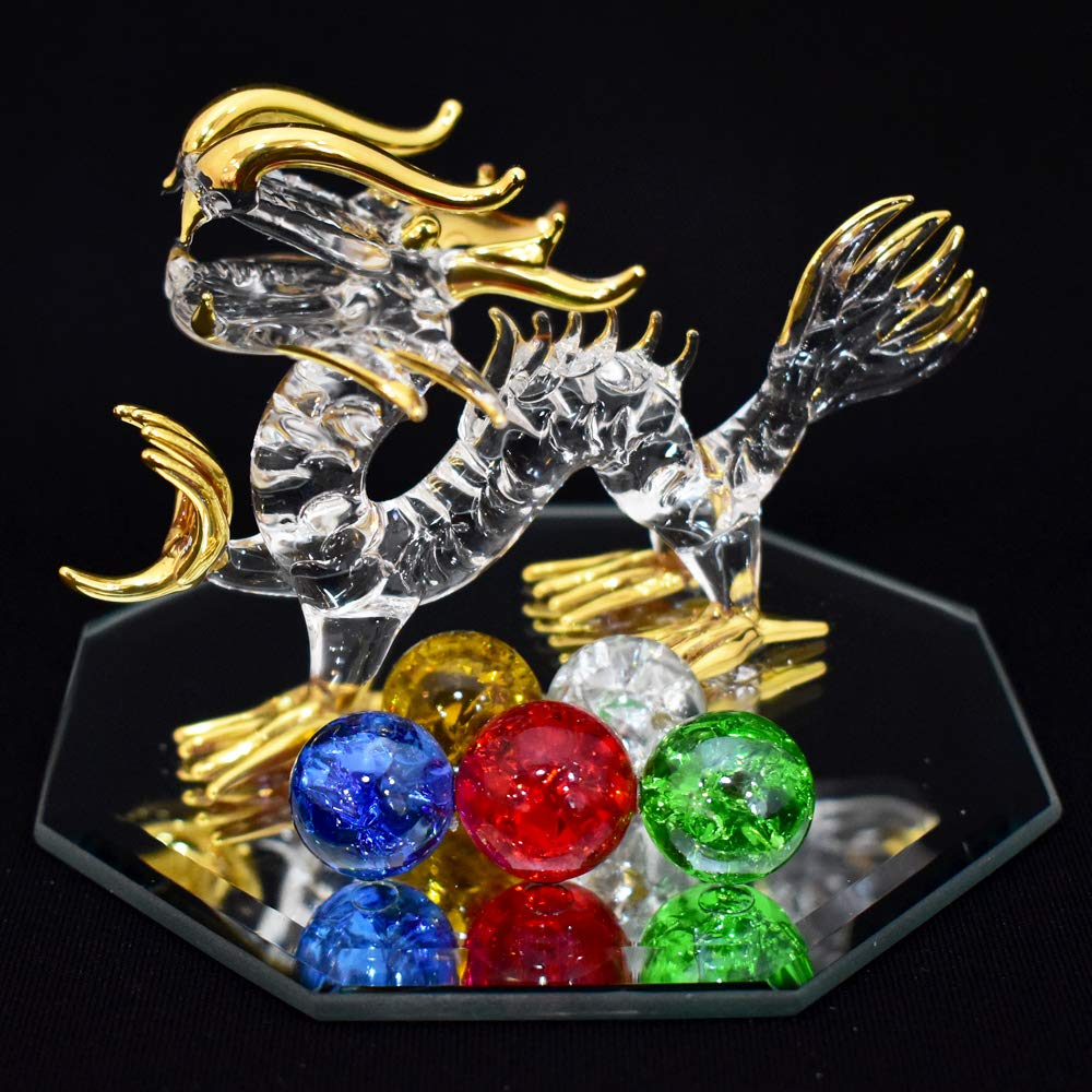 Fourcart Handmade Glass Feng Shui Lucky Dragon, Size: Dragon Width: 10cm, Mirror Width: 111cm, FG109XS