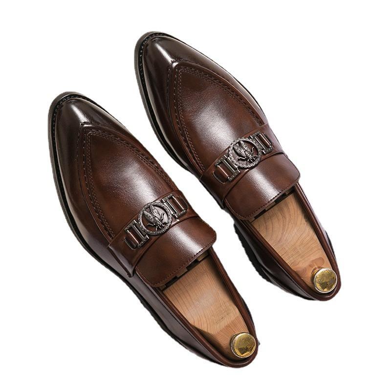 New pointed leather shoes men's fashion business dress casual shoes foreign trade driving loafers large size small leather shoes
