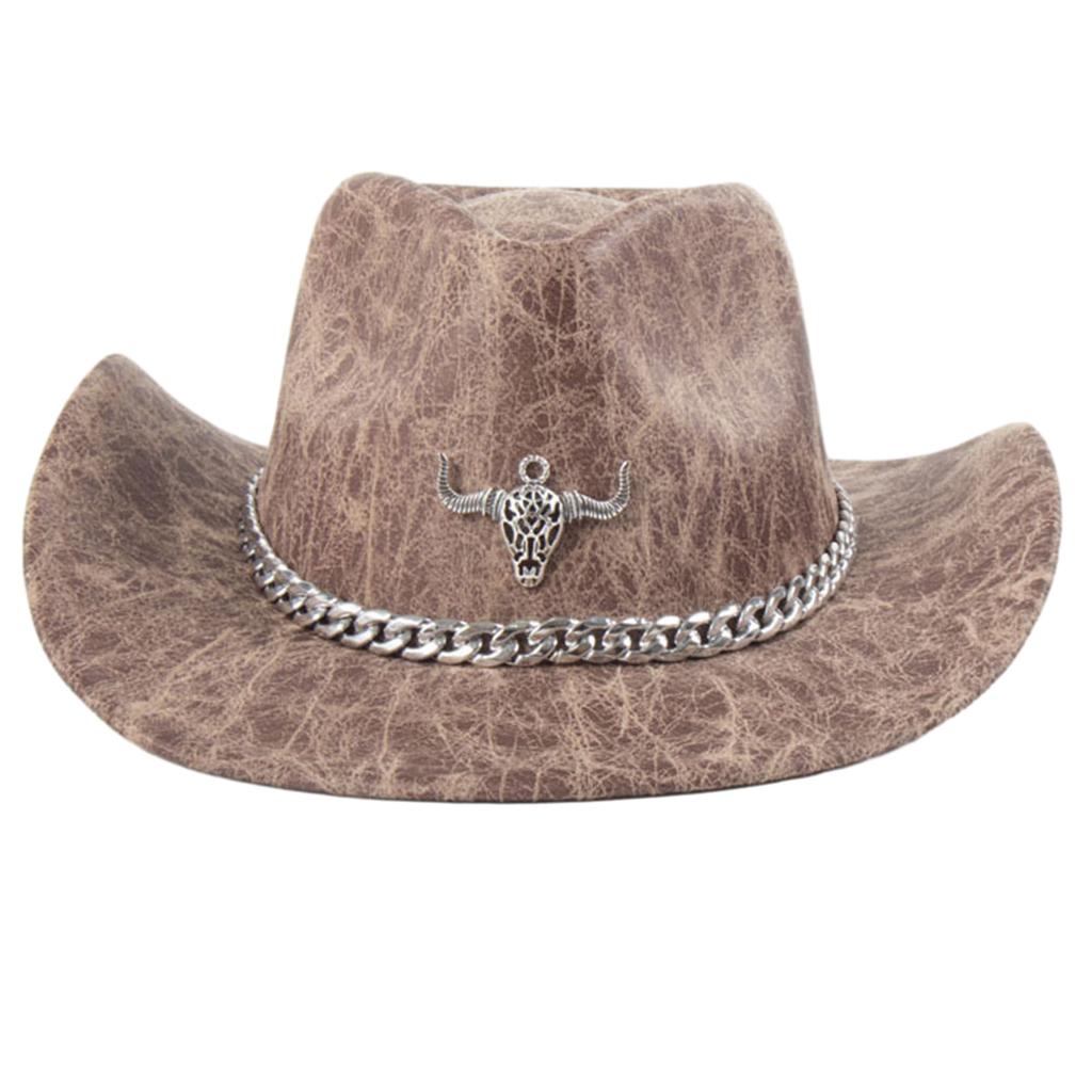 Fashion Suede Cowboy Hat for Women Men Unisex Wide Brim Hat with Metal Bull Head Breathable Sunproof Hat Travel Fedoras