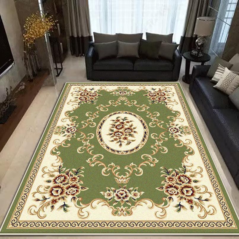 European Style Green Carpet Non-slip Flower Design Living Room Rug Soft Sofa Table Mat Big Size Cloakroom Decor Carpets Washable