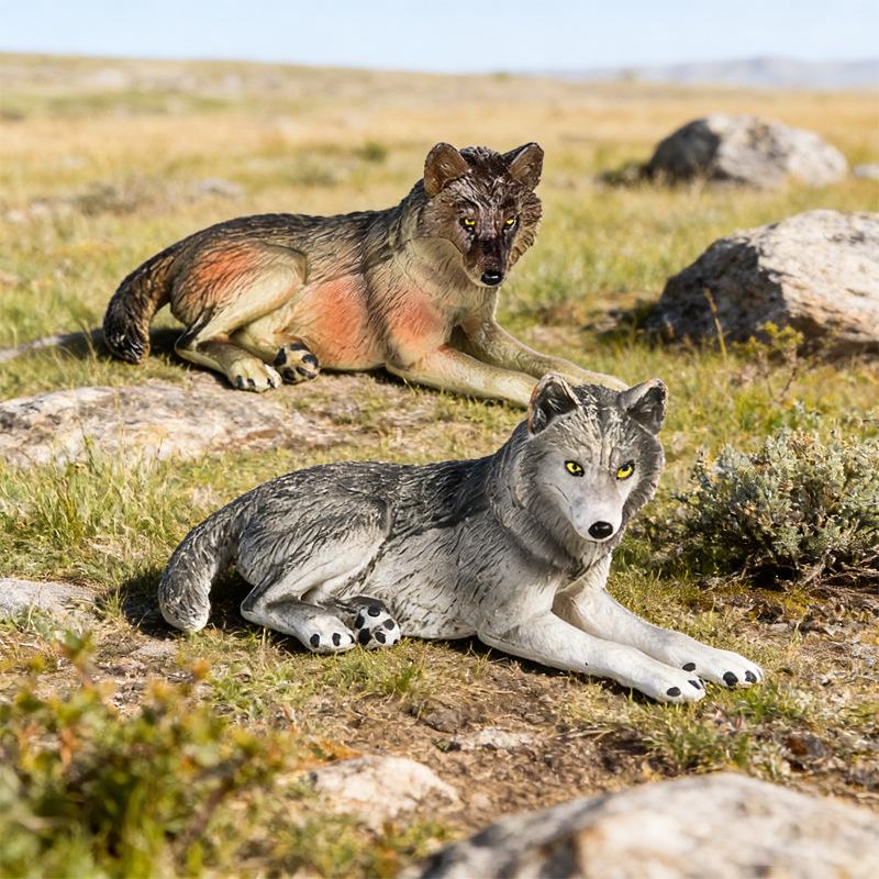 Children's Wild Animal Forest Wolf Toy - Lying Wolf Figurine for Car Decoration