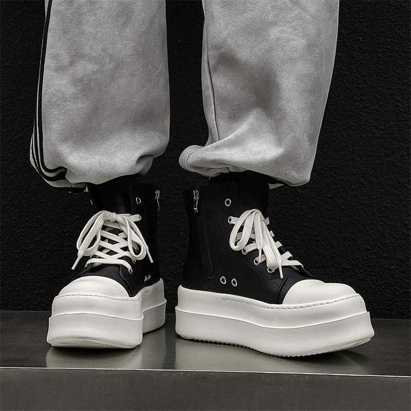 Height-increasing muffin thick-soled high-top board shoes men's couple canvas American high-street locomotive derby shoes 18456-J