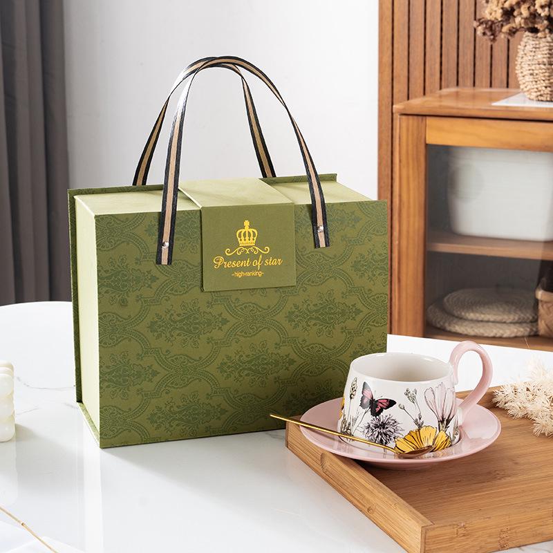 Luxury Ceramic Coffee Cup & Saucer Set - Elegant Gift Box 240ml
