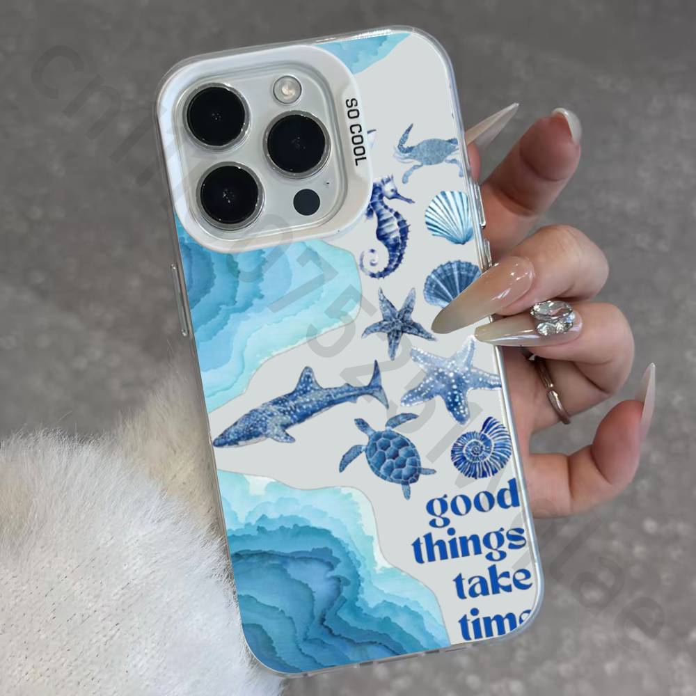Marine Animals Sea Elements IMD Case for iPhone 17 16 15 14 13 12 11 Pro Max Air Plus Shockproof Plating Matte TPU Funda