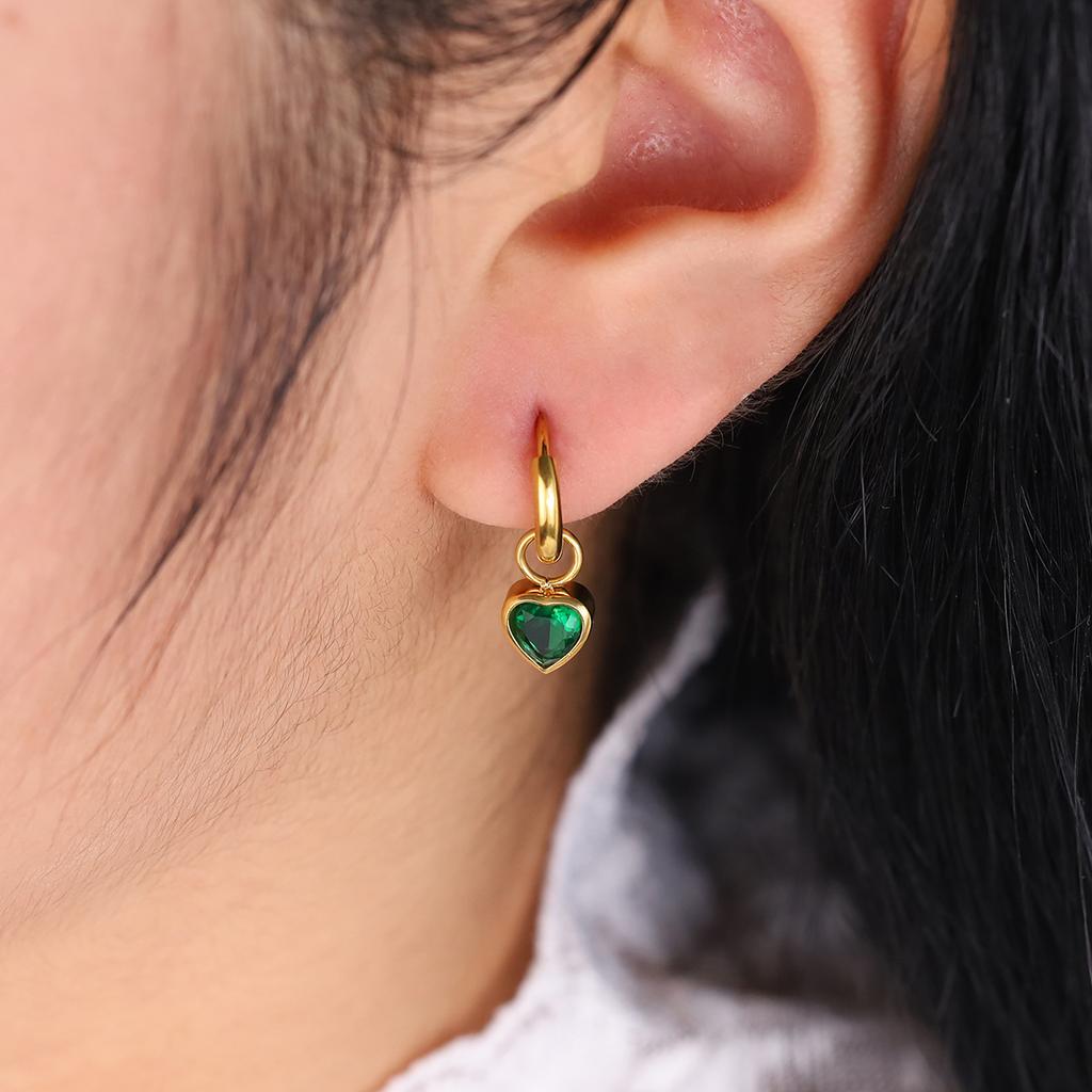 Vintage Heart Shaped Diamond Studded Hoop Earrings With Pendant Elegant Fashion Women's Ear Jewelry