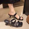 Fashion Designer Summer Women Square Toe Slippers Fashion High Heel Slide Ladies Casual Dress Evening Party Shoes