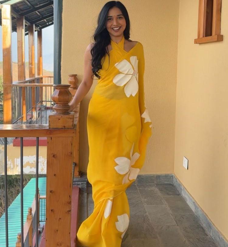 Trending Indian Ready To Wear Yellow Georgette Saree