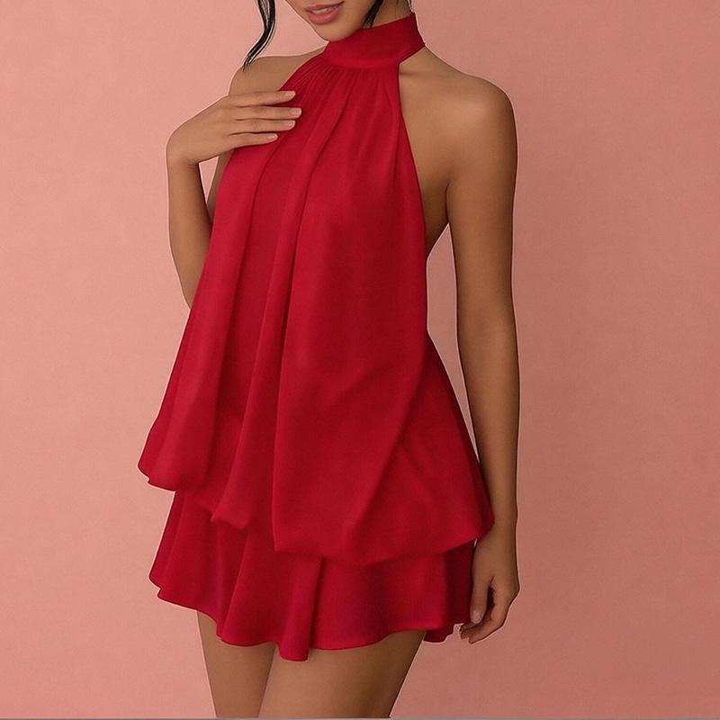 

2026 Spring Women s Halter Sleeveless Backless Top & Short Skirt Set Triple Extra Large