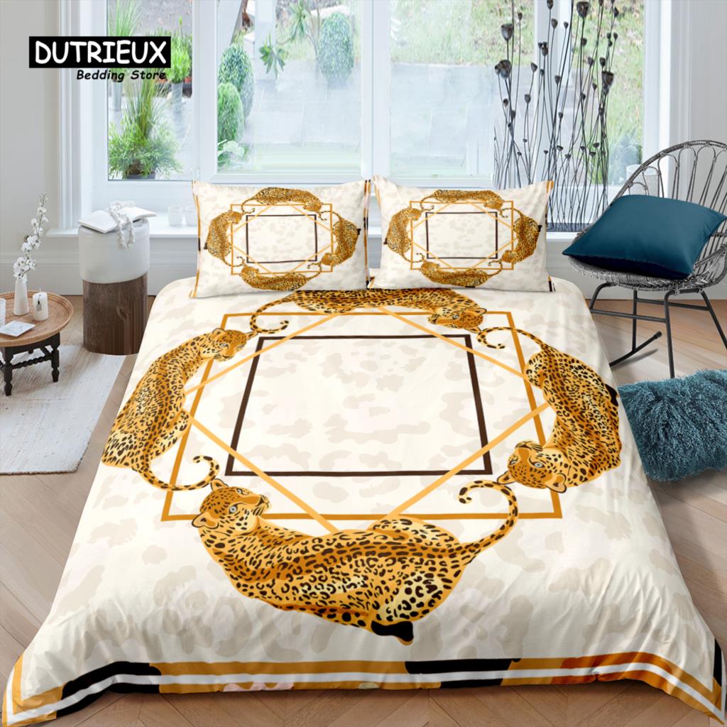 Home Living Luxury 3D Gold Leopard Bedding Set Bohemia Duvet Cover Pillowcase Queen And King Eu/Us/Au/Uk Size Comforter Bedding