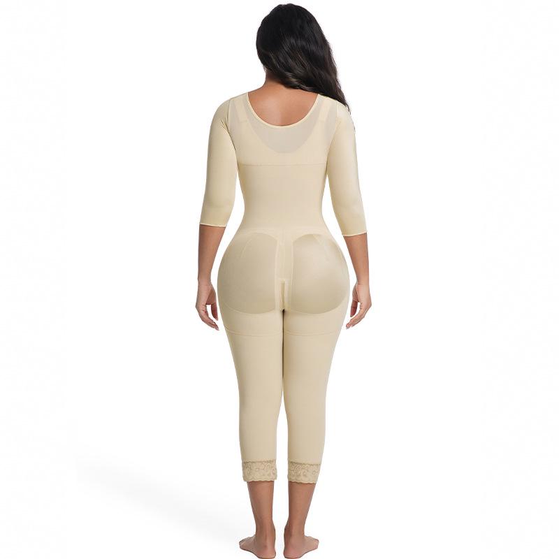 Body Modellante da Donna a Manica Media con Controllo Pancia & Sollevamento Glutei Cerniera sul Cavallo Pantaloni Lunghi.