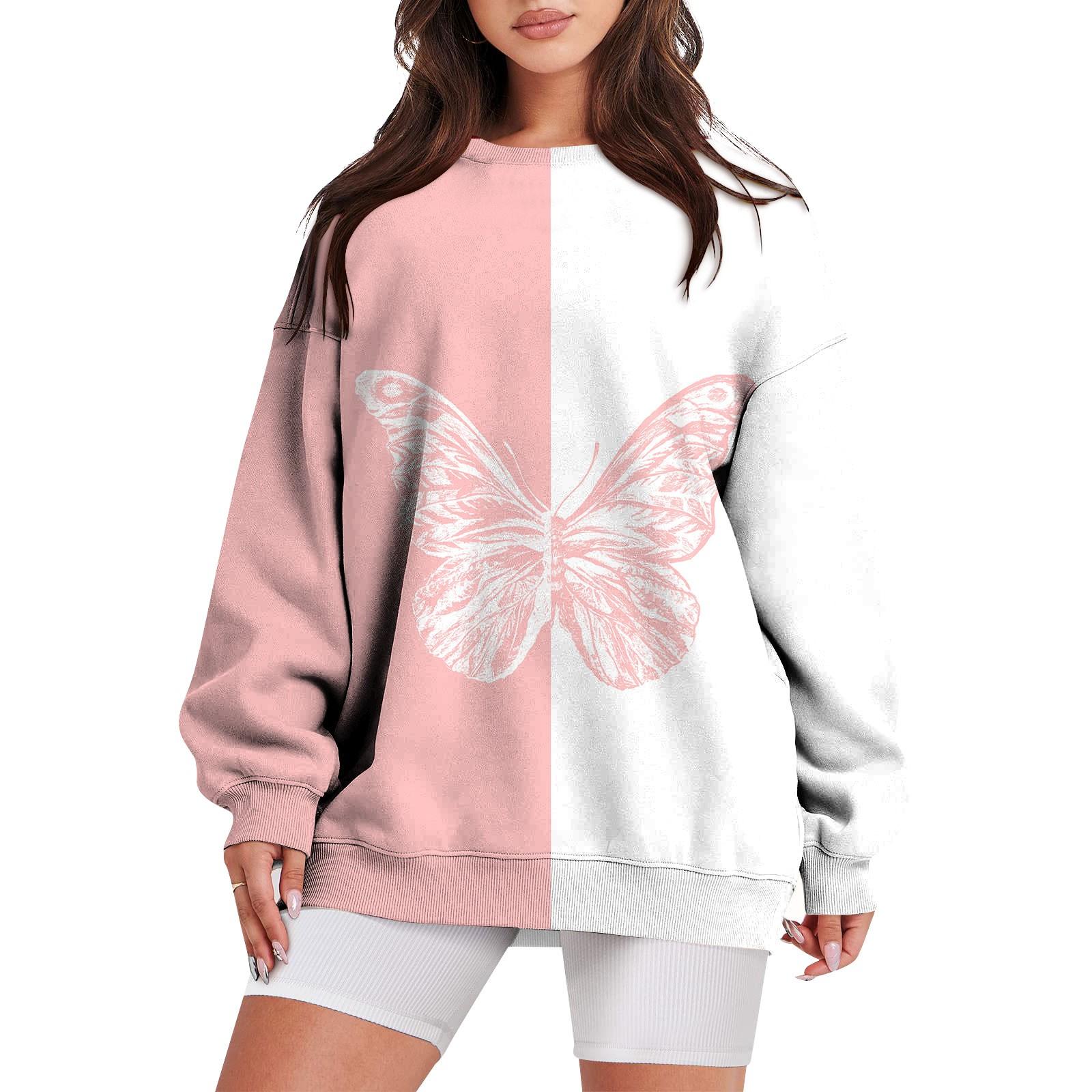 

Толстовки для женщин, повседневные пуловеры с длинным рукавом и круглым вырезом, толстовки, топы L розовый