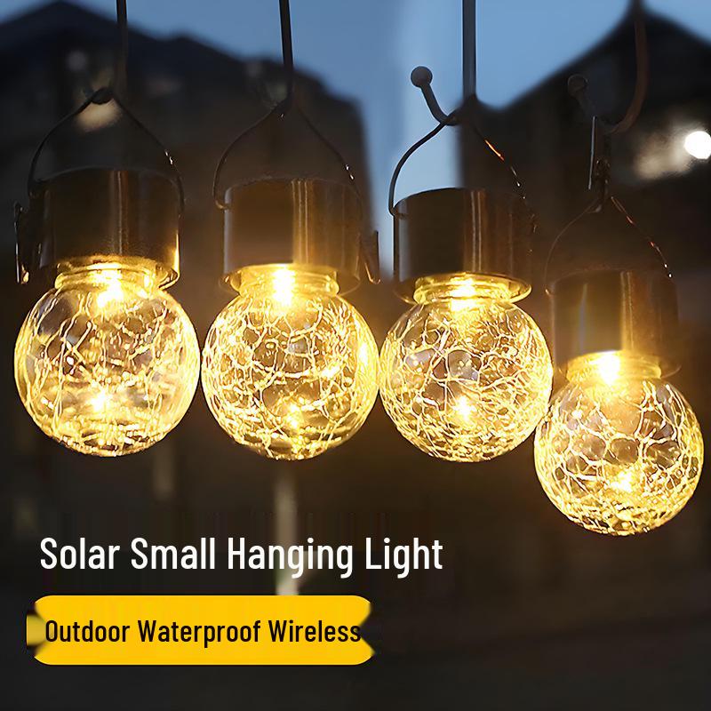 Solar-Powered Crackle Glass Hanging Lamp - Outdoor Waterproof Garden Decoration