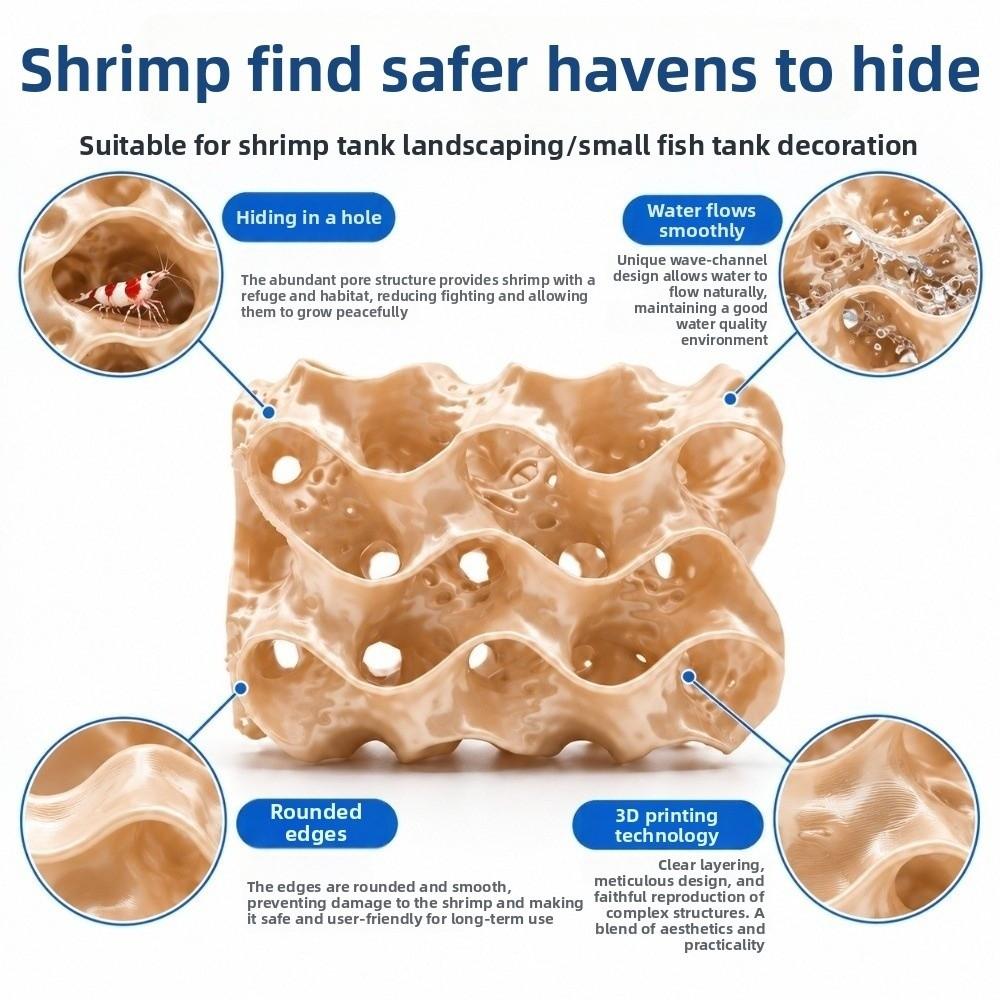 3D Printed Porous Fish Breeding Cave Hollow Out Wave-Shape Fish Tank Shrimp Hideout Multi Channel Plastic Small Fish Safe Refuge
