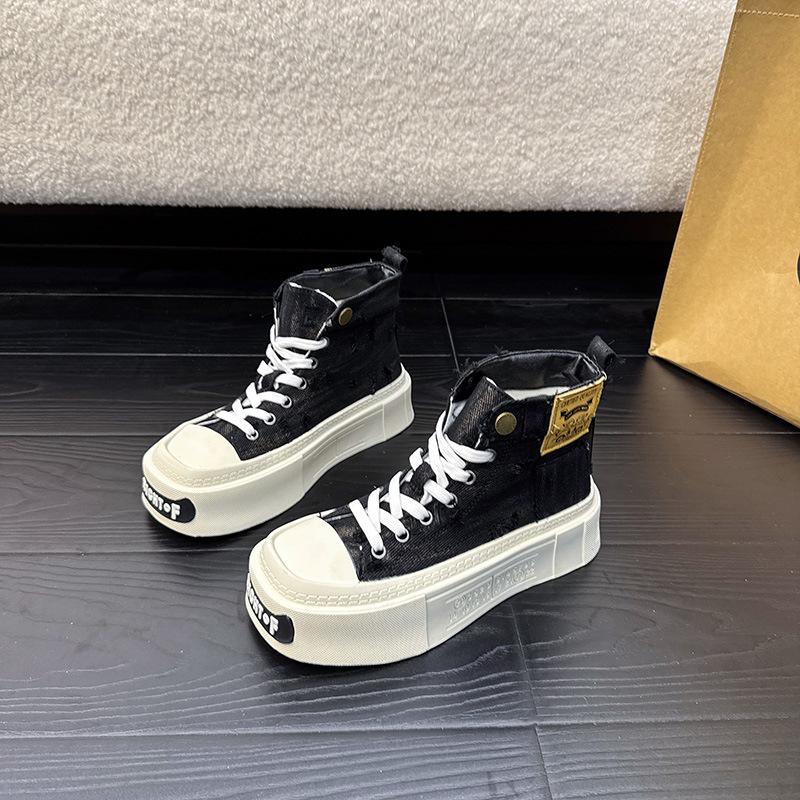 

Leather square head thick baseplate canvas shoes women s 2025 summer models Korean version versatile breathable lace-up retro casual shoes 40 чёрный