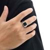Square Retro Black Rings Silver Black Glass Stone Rings Black Stone Square Ring  Funerals
