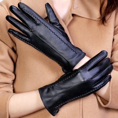 Women's Sheepskin Gloves Winter Warmth Plus Velvet Short Thin Screen Driving Female Color Leather Gloves New Winter Gloves