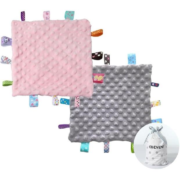 CREVENT Tag Security Blankets for Babies, Soft Small Taggie for Boys Girls, Baby Comforter Sensory Blanket, Great Gifts for Birthday Baby Shower
