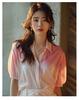2025 New Unique and Beautiful Design Sense Summer Pink and White Gradually Changing Color Shirt for Women's Niche Age Reducing Top