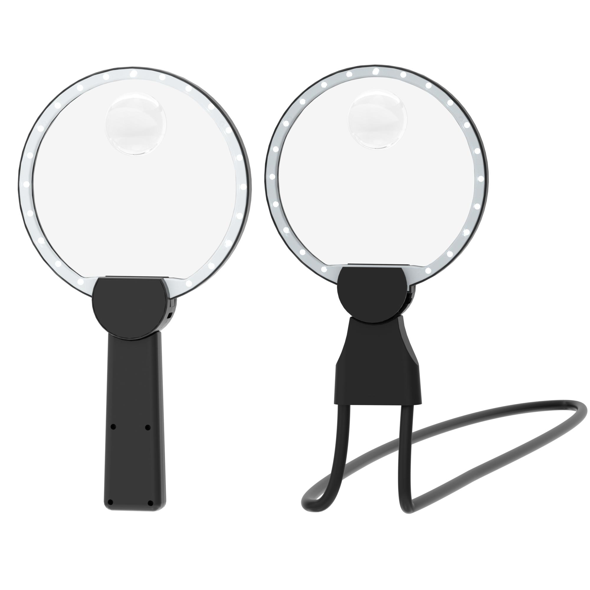 

Ручна лупа для літніх людей з підвіскою на шию 2-в-1 з підсвічуванням, заряджанням, для читання, велике дзеркало для читання, настільна високої чіткості 5X&Other чорний