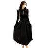 Black Long-sleeved Dress Women's Autumn New Niche Half-zipper Waist Thin Medium and Long Skirt
