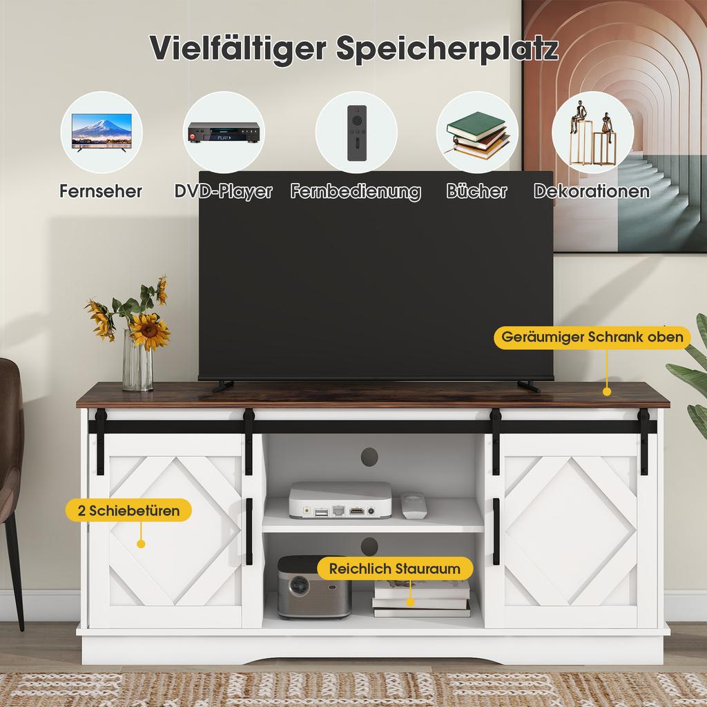 295186188AAW ) Grande Aparador para TV com 2 Portas de Correr Clássicas Prateleiras Ajustáveis para Sala de Estar Sala de Jantar Design Moderno 150*40*60cm
