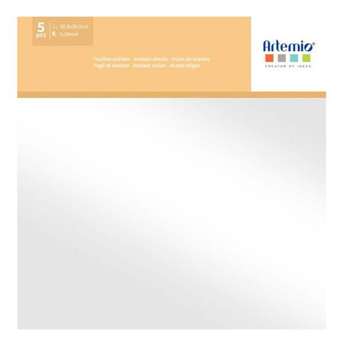 Papier acétate transparent - ARTEMIO - 30,5 x 30,5 cm - Lot de 5 feuilles - Multicolore - Ambidextre