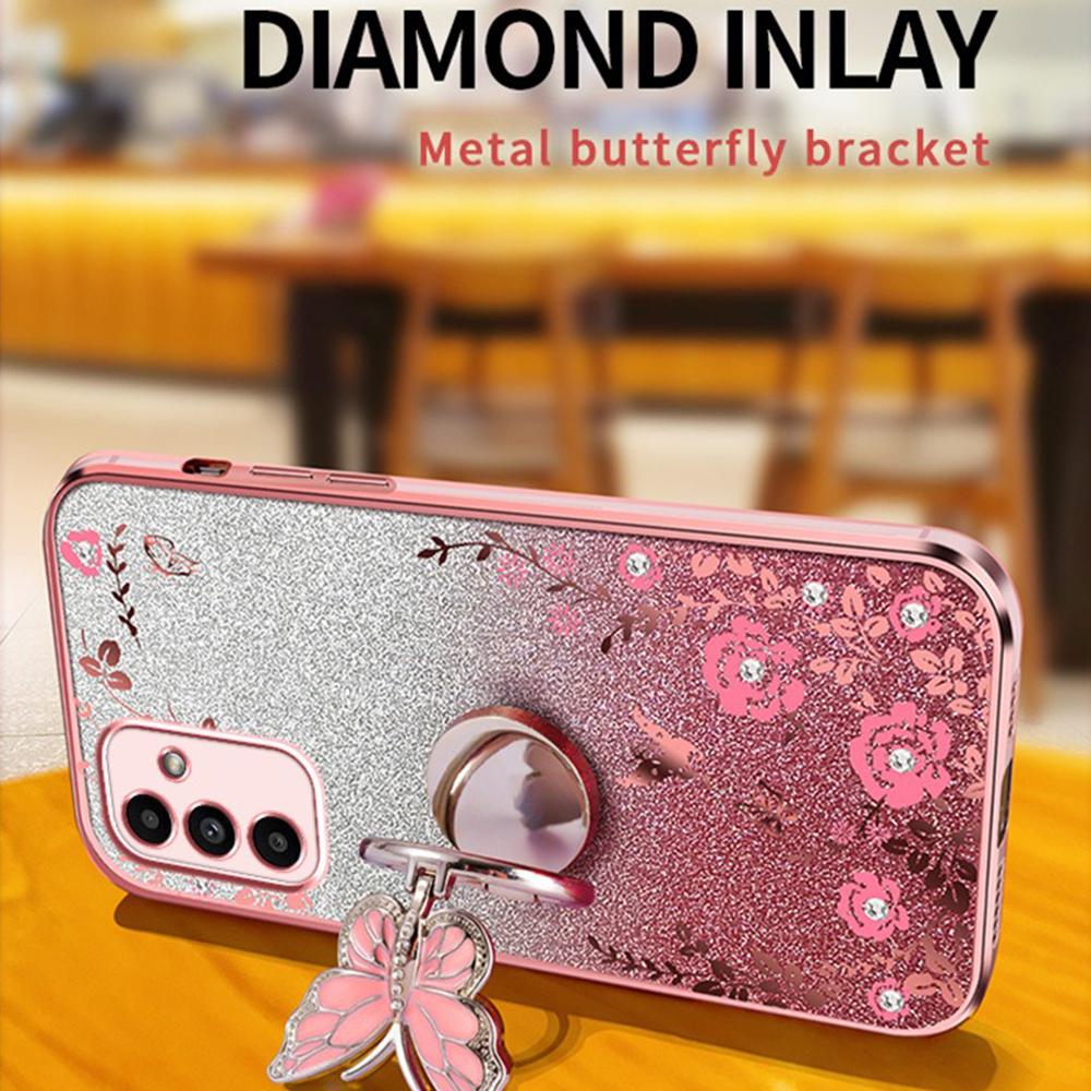 

For Samsung Galaxy A55 5G Case Butterfly Kickstand TPU Glitter Phone Cover Flower Pattern Pink