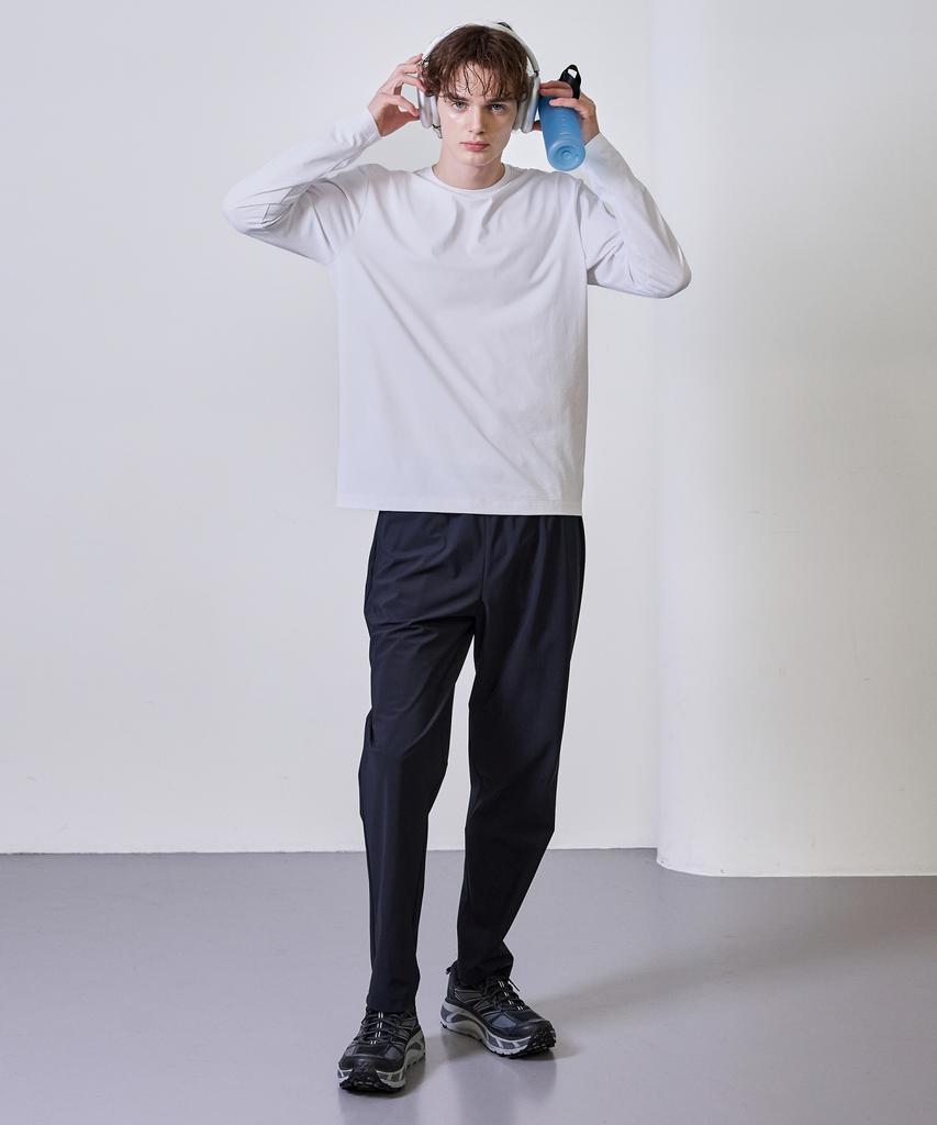 BASIC HOUSE Super Stretch Spandex Elastic Waist Straight Pants_Black