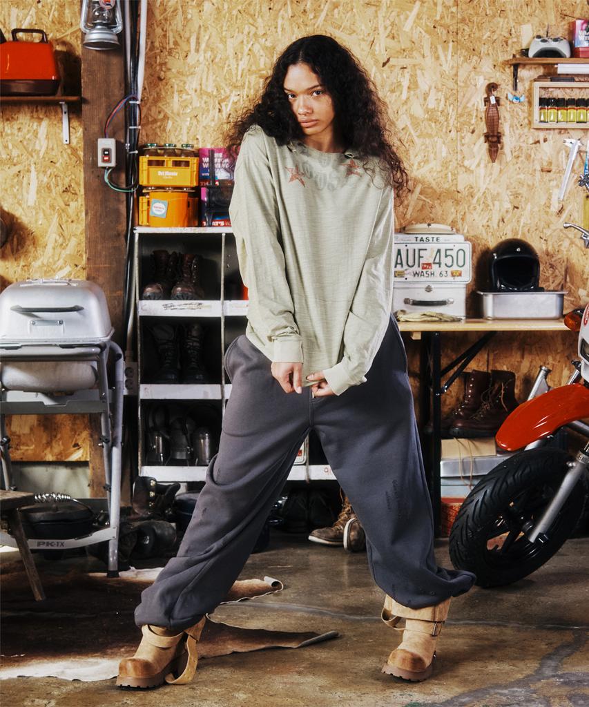 THEVINYLHOUSE Cut-Off Over Slub Hoodie Ls Tee (W) Khaki
