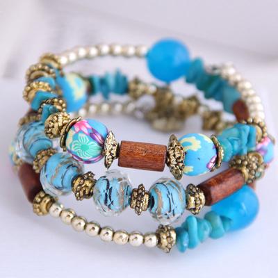 Women Bohemian Ethnic Style Multilayer Beaded Shell Elastic Bracelet Jewelry Accessories