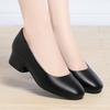 Single Shoes Women's Soft Leather Round Head Thick Heel Medium Heel Professional Women's Shoes Black Work Comfortable Women's Soft Sole  Shoes