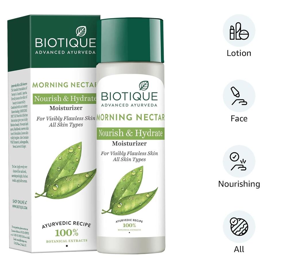 Biotique Morning Nectar Flawless Skin Moisturizer Lotion 190ml – Hydrates, Brightens, Prevents Dark Spots & Blemishes