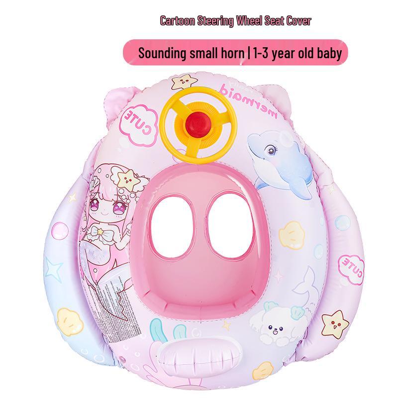 Children's Steering Wheel & Cartoon Seat Ring: Mermaid & Dinosaur Inflatable Swim Toys