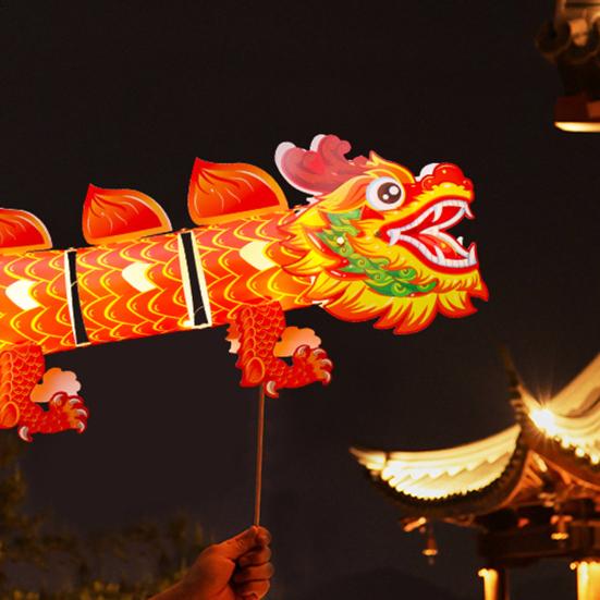 Spring Festival Dragon Lantern Holiday Party Handmade Plastic Lantern for Chinese New Year LED Glowing Dragon Ornaments for Indoor Outdoor Shopping