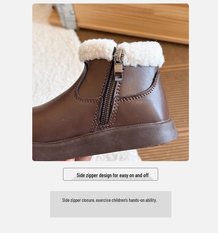 2025 Winter Fleece-Lined Girls' Leather Boots - Soft Sole Princess Martin Boots for Children