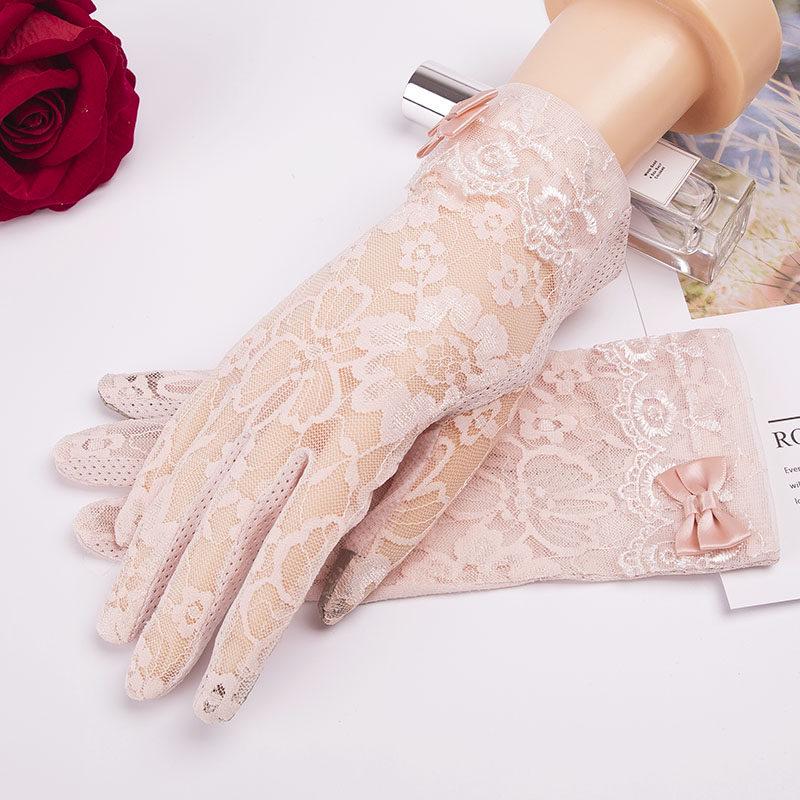 Guanti Protettivi Solari da Donna in Seta di Ghiaccio - Antiscivolo, Compatibili con Touchscreen, Traspiranti, con Pizzo, Alta Elasticità per Ciclismo e Guida