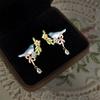 Bird Flower Earrings with Geometric Details Metal Construction Statement Ear Jewelry Suitable for Long Lasting Shine