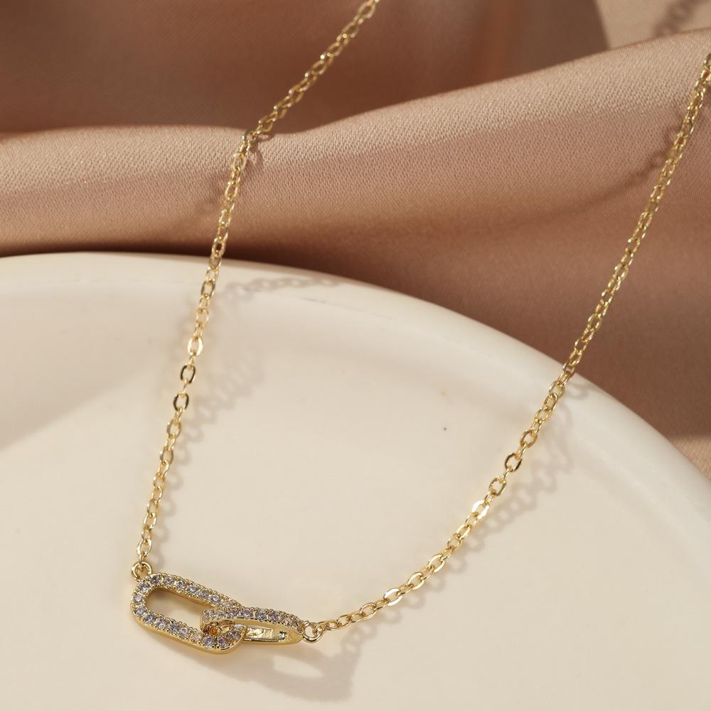 Gold Classy 14k Plated Copper U Shape Brooch Necklace For Everyday Fashion