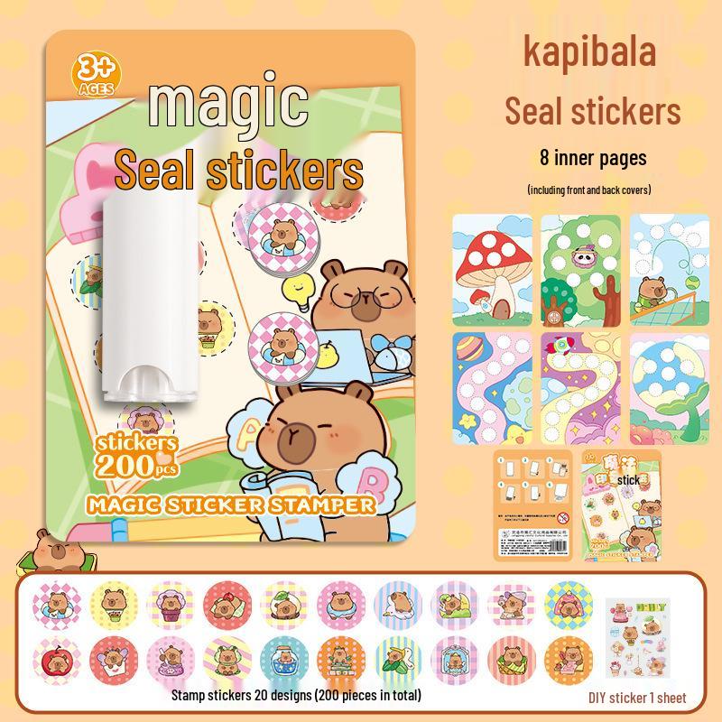 

Мультяшные наклейки-штампы с капибарой для детей - Внимание, Снятие стресса, Награды и Дневники