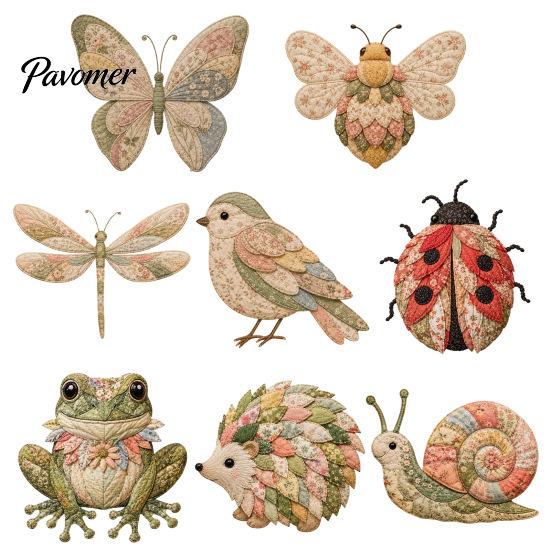 Creative Hobby Sets Garden Animal Patchwork DIY Kit, Floral Fabric Sewing Cute Retro Bundles Butterfly Bird Crafting Kit for Adults, Home Farmhouse