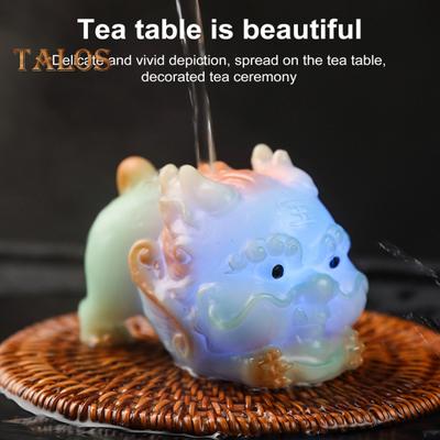 Color Changing Tea Pet Pixiu Resin Lucky Statue Kung Fu Tea Tray Decor Light Up Feng Shui Ornament Home Office Desk Gift