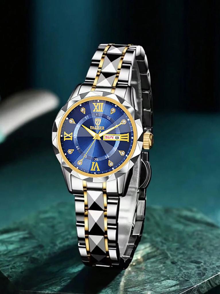 A luxurious business lady's small luminous calendar stainless steel quartz watch - a birthday gift for her