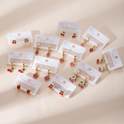 Fruit Series Cute Strawberry Stud Earrings Girls Stainless Steel Fashion Simple Generous Earrings