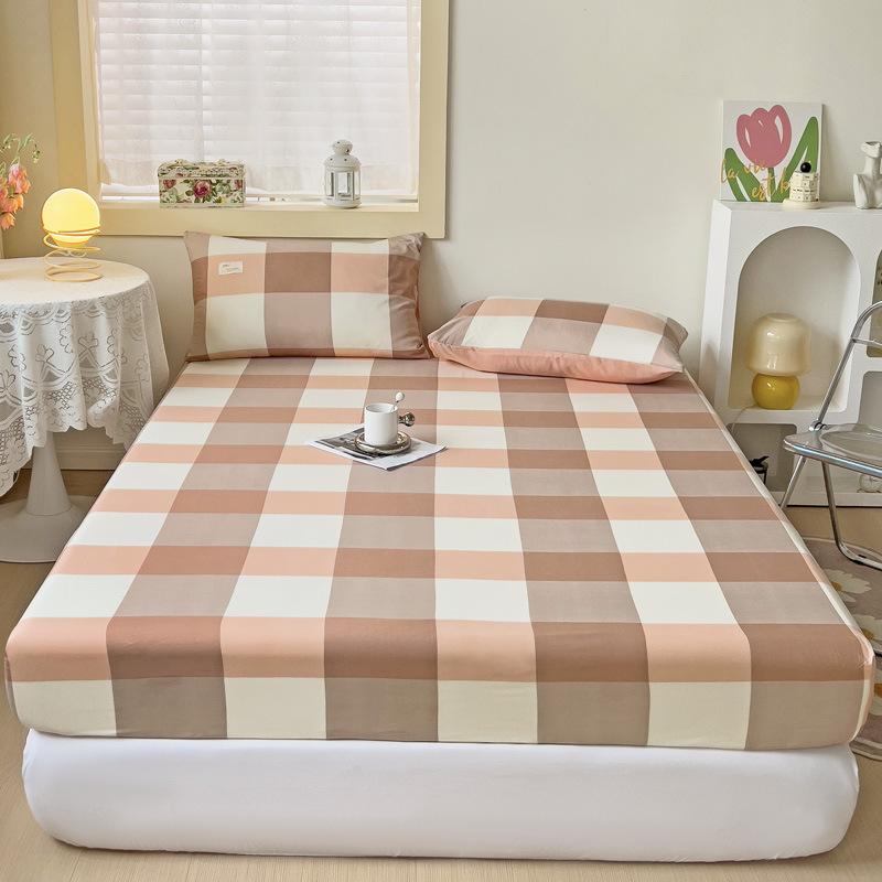 Simple abraded striped mattress single piece washed cotton non-slip fixed mattress cover bed cover Simmons mattress dust protection