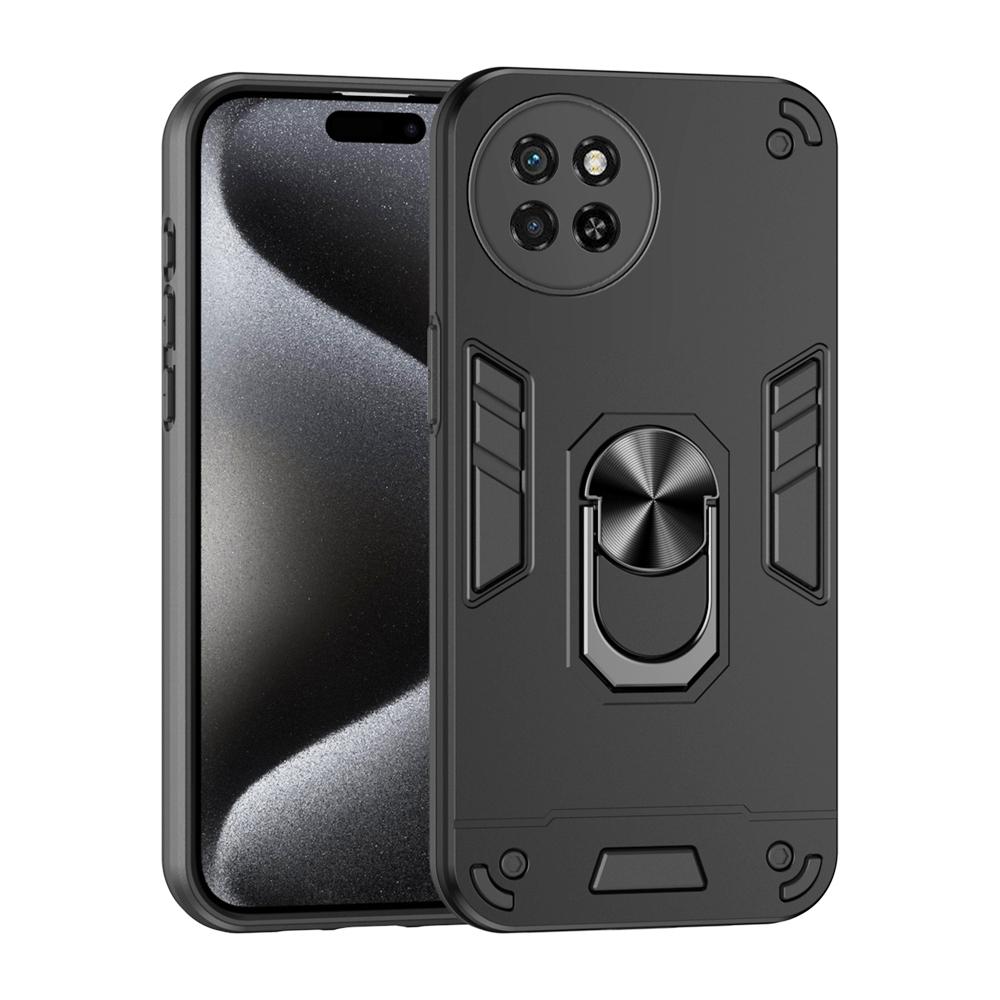 KEYSION Shockproof Armor Case for Itel S23+ Soft Silicone+PC Camera Protection Ring Stand Phone Back Cover for Itel S23 Plus