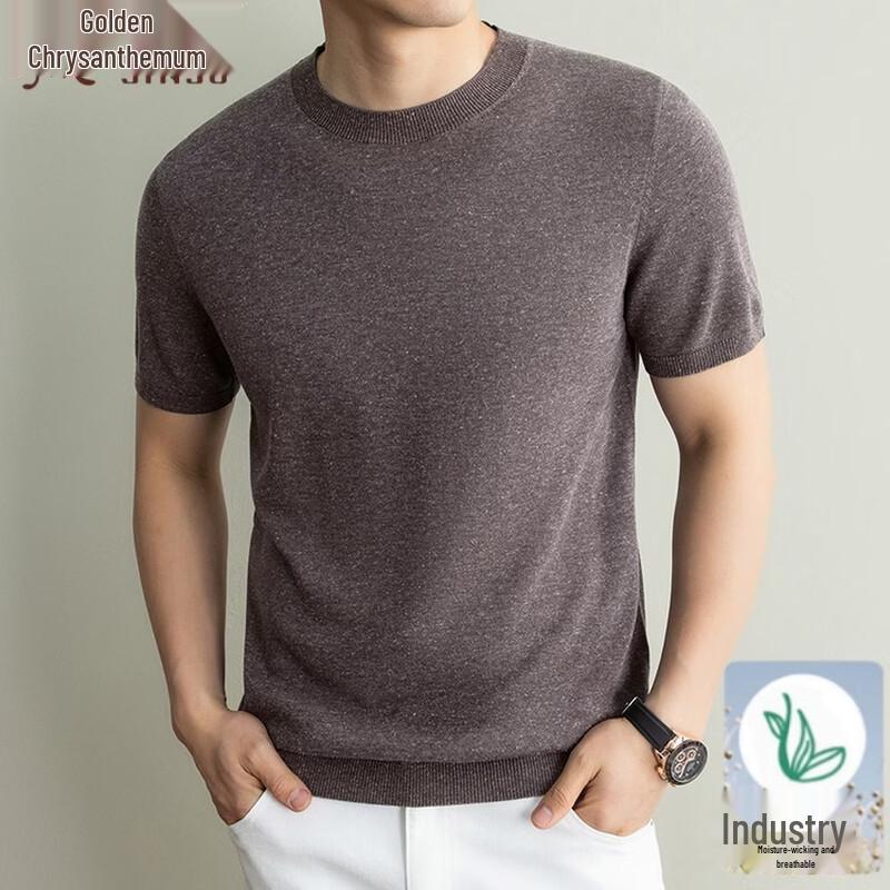 Men's Summer Linen Blend Short-Sleeve Knit T-Shirt